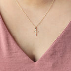 Diamond Cross Necklace Lab Diamond Dainty Cross Pendant Sterling Silver 10K Gold Faith Necklace