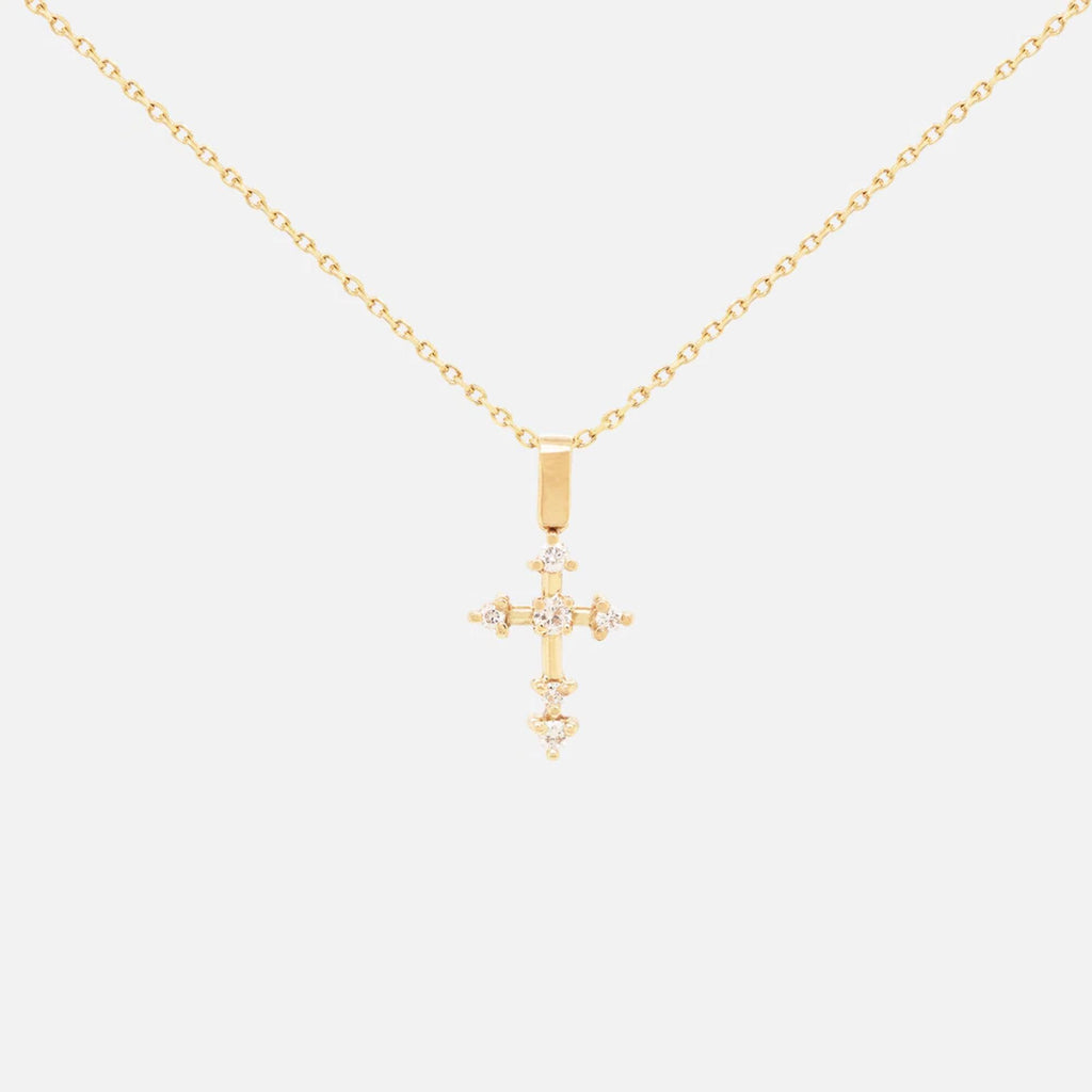 Diamond Cross Necklace Lab Diamond Dainty Cross Pendant Sterling Silver 10K Gold Faith Necklace