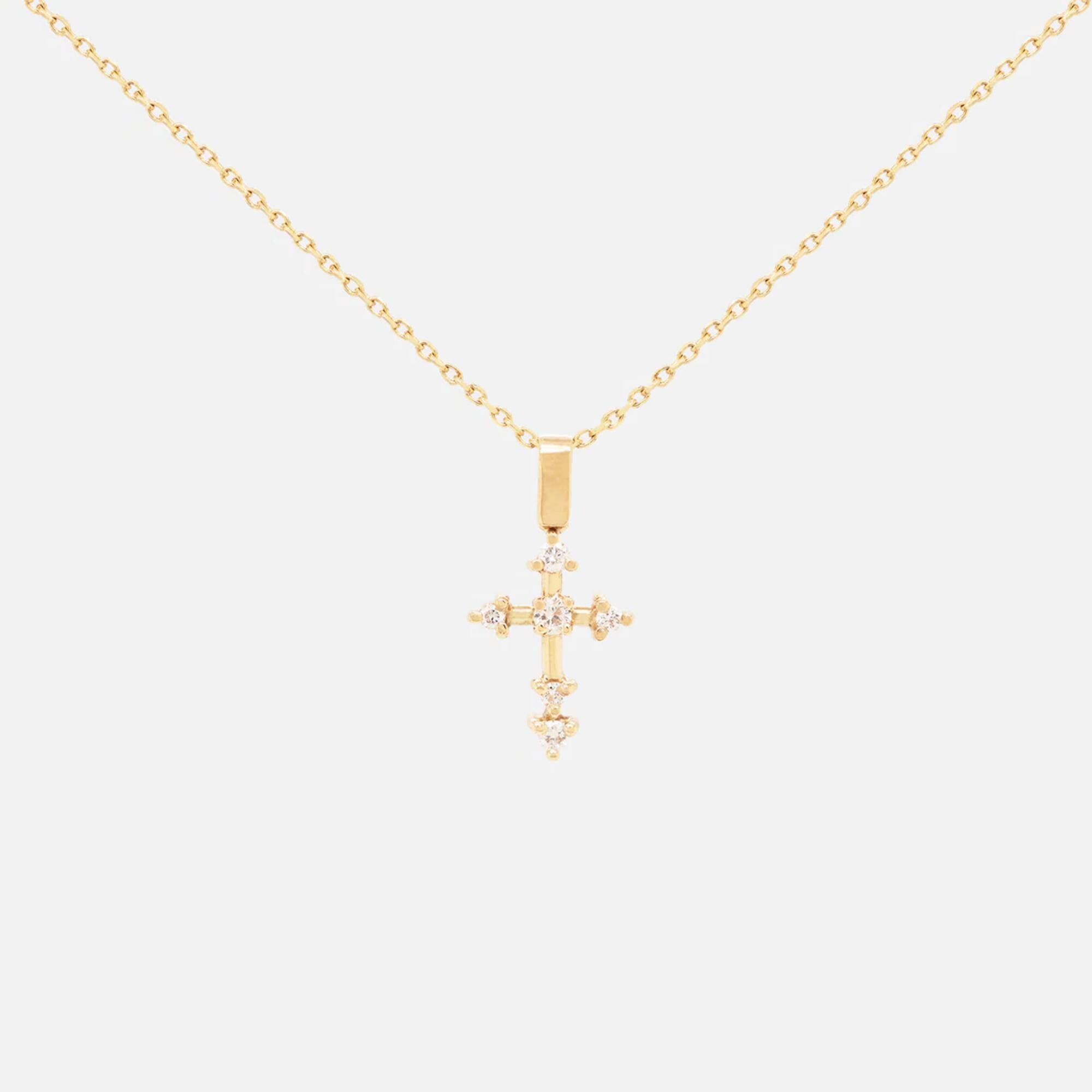 Diamond Cross Necklace Lab Diamond Dainty Cross Pendant Sterling Silver 10K Gold Faith Necklace