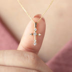 Diamond Cross Necklace Lab Diamond Dainty Cross Pendant Sterling Silver 10K Gold Faith Necklace