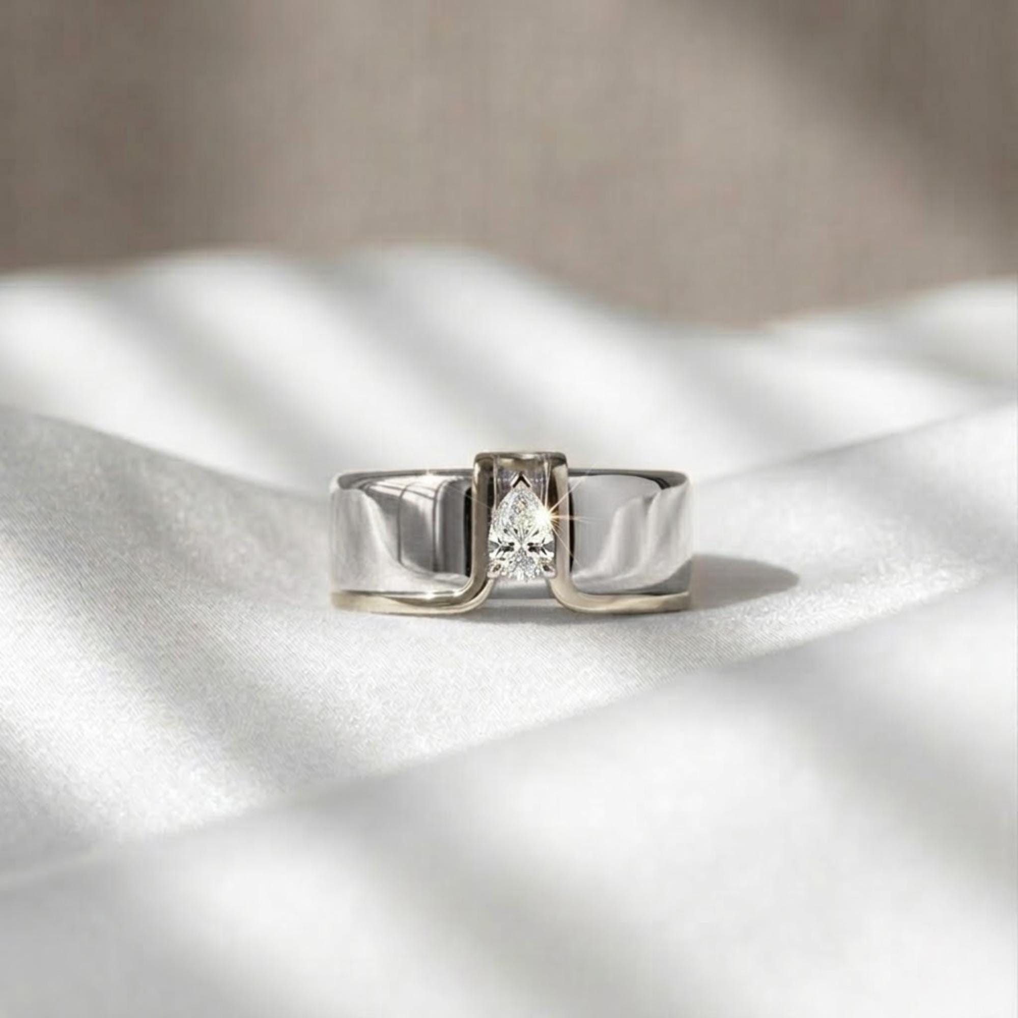 Moissanite Oura Ring Cover Pear Ring Gold Vermeil Sterling Silver Dainty Stackable Smart Ring Enhancer