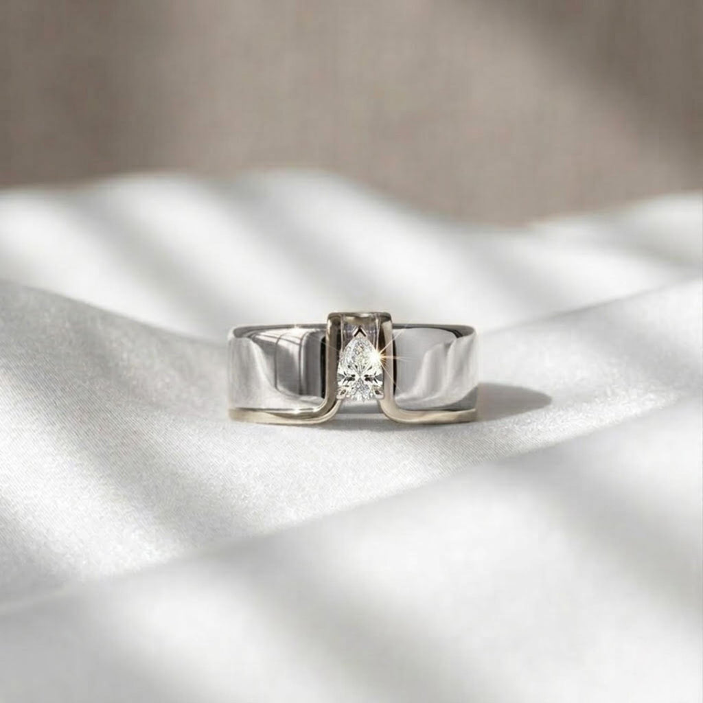 Ultrahuman Ring Cover Pear CZ Ring Sterling Silver Gold Plated Dainty Stackable Smart Ring Enhancer