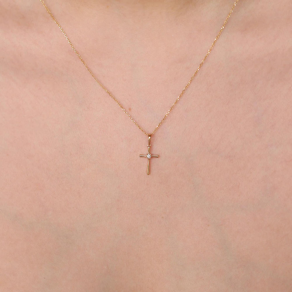 Minimal Diamond Cross Necklace Lab Diamond Cross Pendant Sterling Silver 10K Gold Dainty Necklace