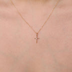 Minimal Diamond Cross Necklace Lab Diamond Cross Pendant Sterling Silver 10K Gold Dainty Necklace