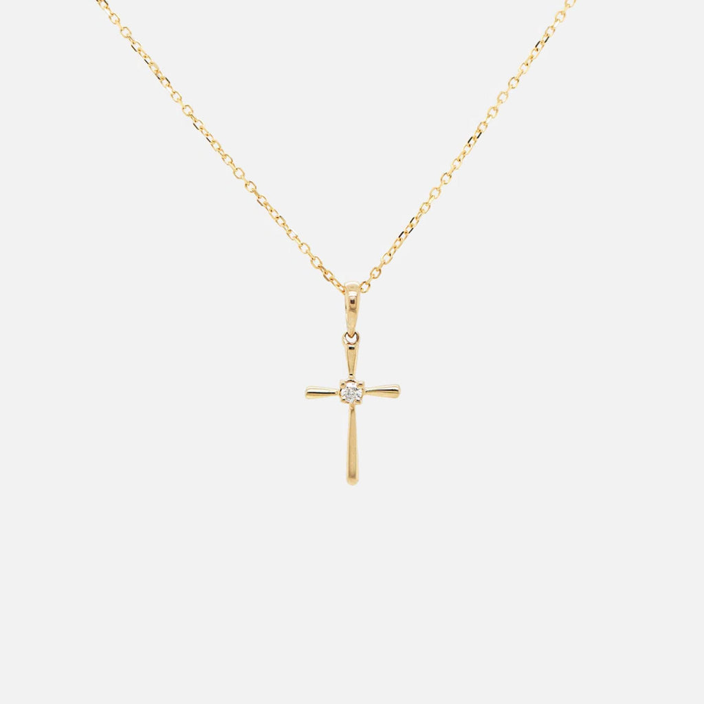 Minimal Diamond Cross Necklace Lab Diamond Cross Pendant Sterling Silver 10K Gold Dainty Necklace