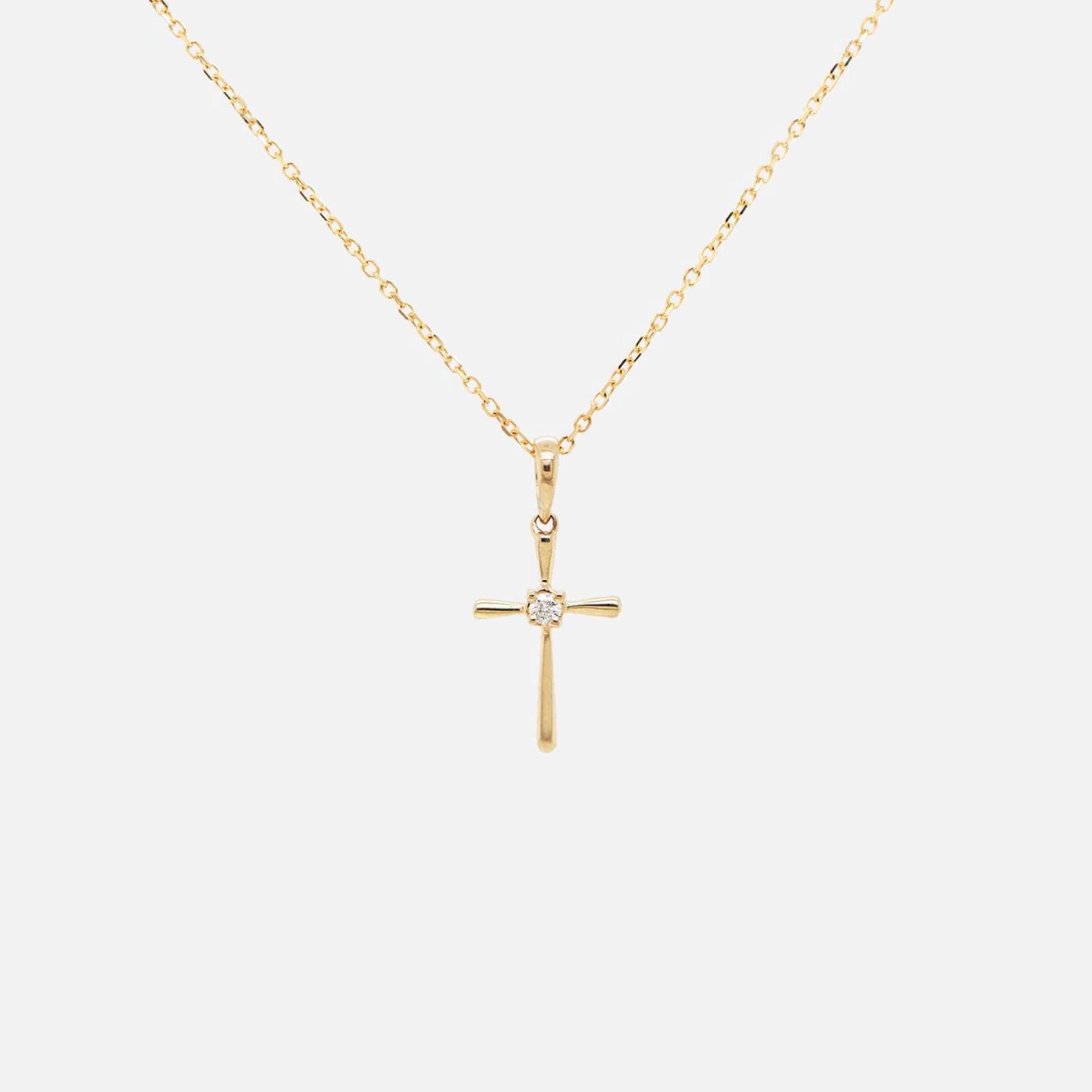 Minimal Diamond Cross Necklace Lab Diamond Cross Pendant Sterling Silver 10K Gold Dainty Necklace