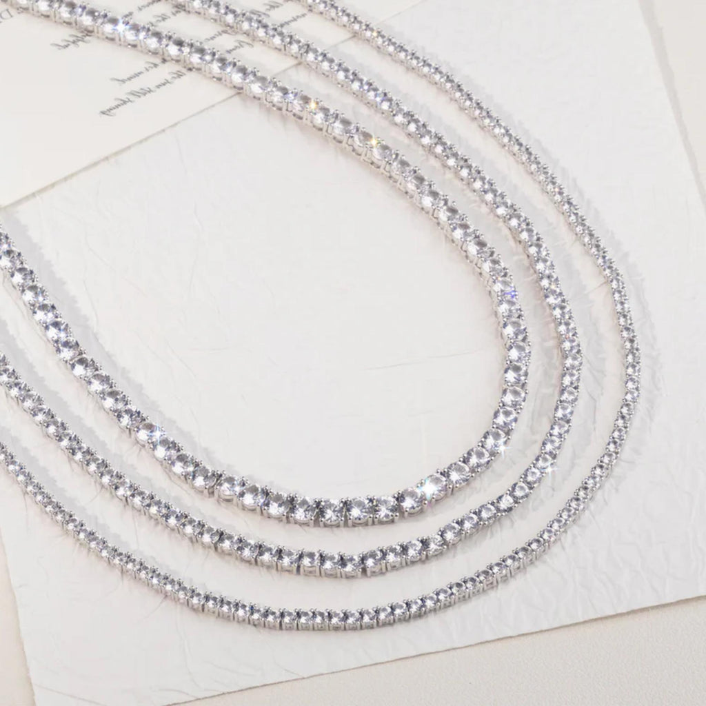 Moissanite Tennis Necklace 925 Sterling Silver, Diamond Look Necklace, Dainty to Statement Tennis Chain 14 16 18 Inch Gift for Her