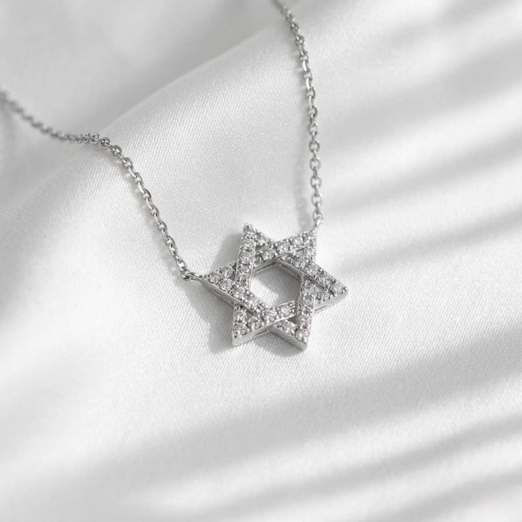 14K Gold Diamond Star of David Necklace, Lab Grown Diamond Pendant, Jewish Necklace Men Women, Minimalist Diamond Charm Gift