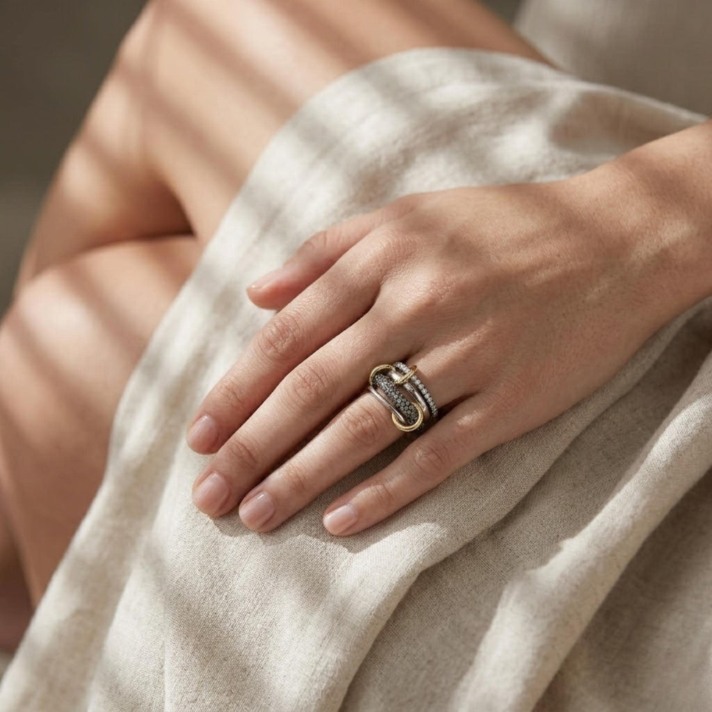 Multi Band Stack Ring Sterling Silver CZ Ring Black Rhodium Luxury Stacking Ring Statement Ring