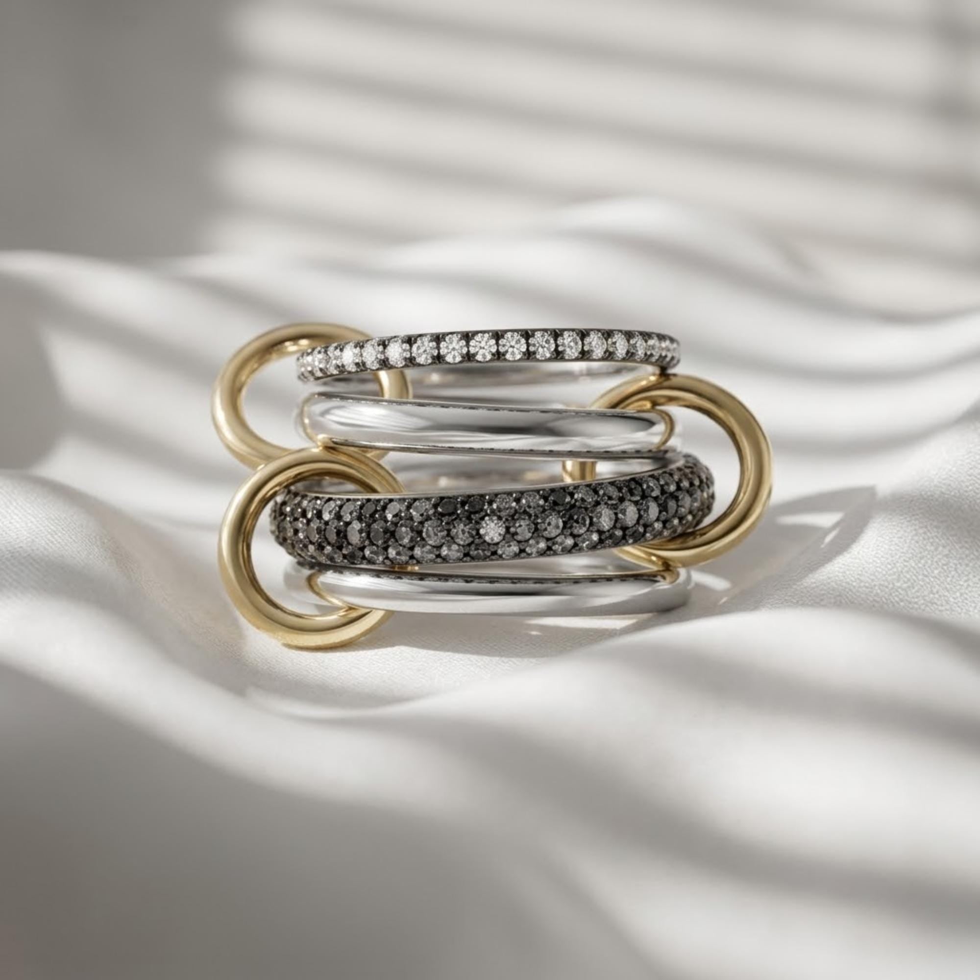 Multi Band Stack Ring Sterling Silver CZ Ring Black Rhodium Luxury Stacking Ring Statement Ring