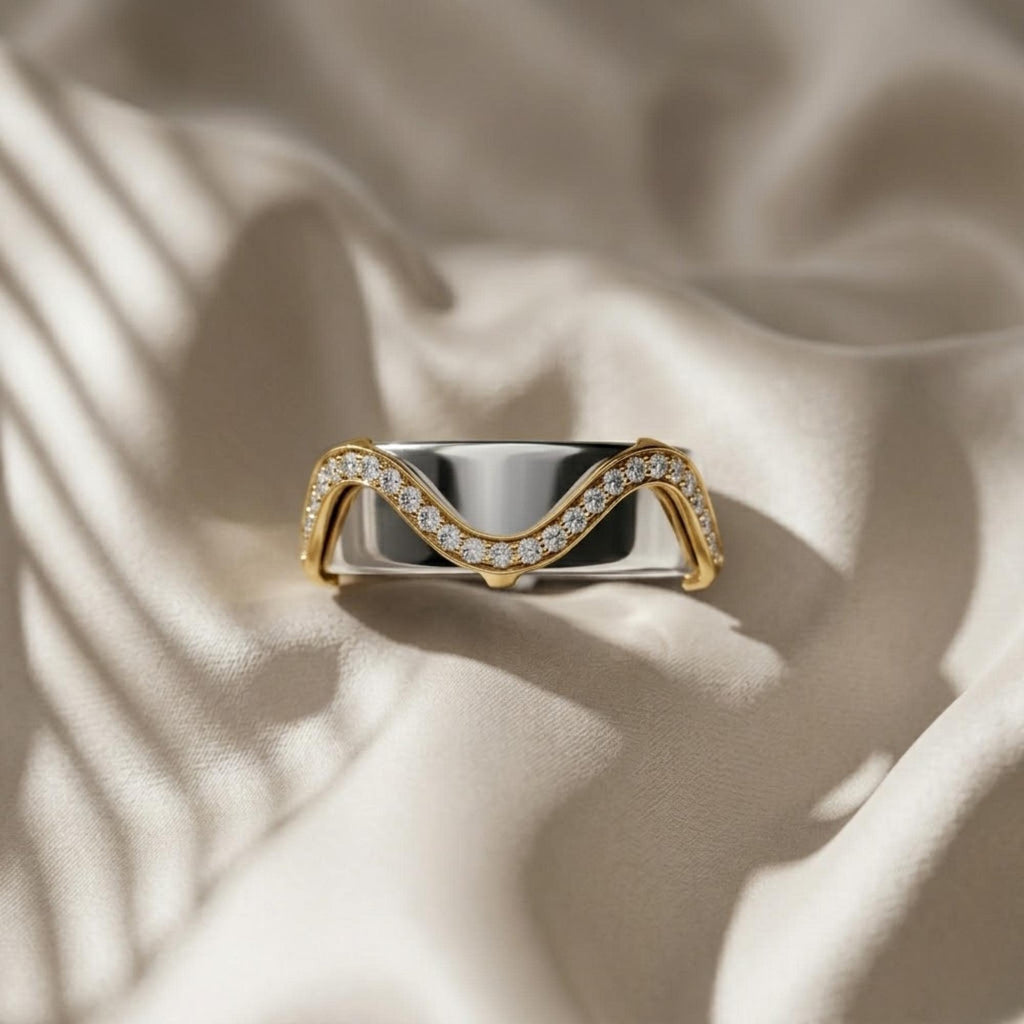 Wavy Moissanite Oura Ring Cover Sterling Silver Gold Vermeil Smart Ring Jacket Curved Enhancer Band