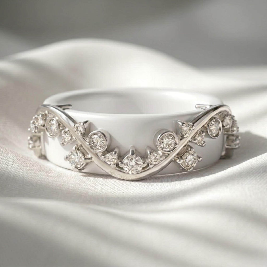 Wavy Moissanite Oura Ring Jacket Sterling Silver Gold Vermeil Smart Ring Enhancer Sparkle Band Cover