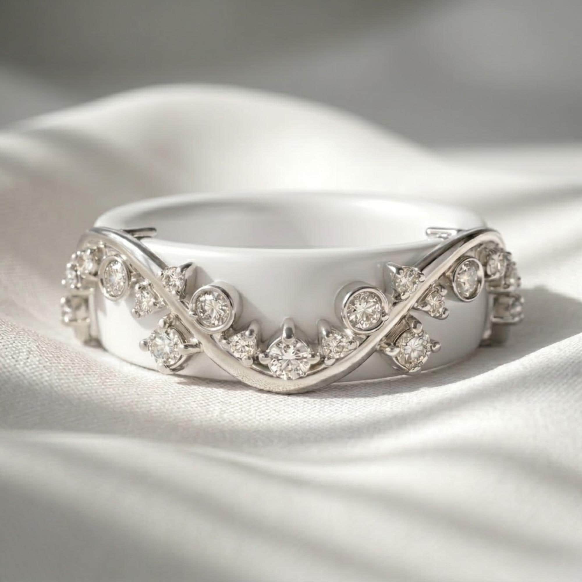 Wavy Moissanite Oura Ring Jacket Sterling Silver Gold Vermeil Smart Ring Enhancer Sparkle Band Cover