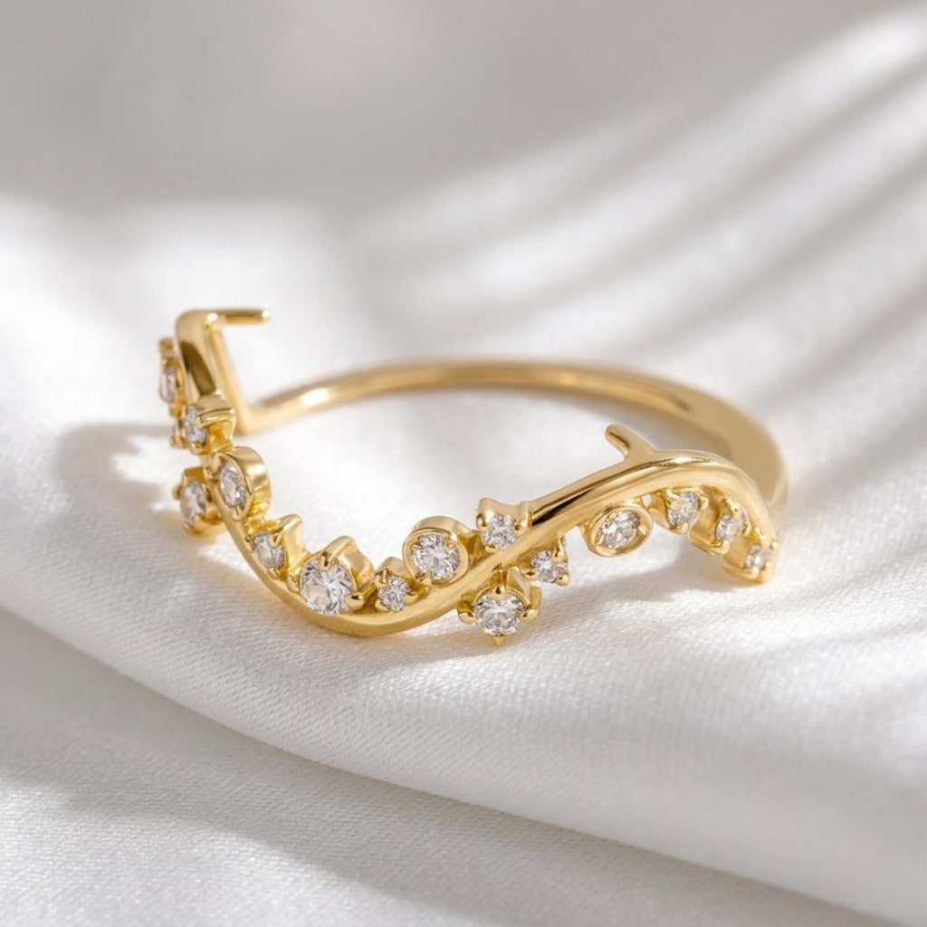Wavy Moissanite Oura Ring Jacket Sterling Silver Gold Vermeil Smart Ring Enhancer Sparkle Band Cover
