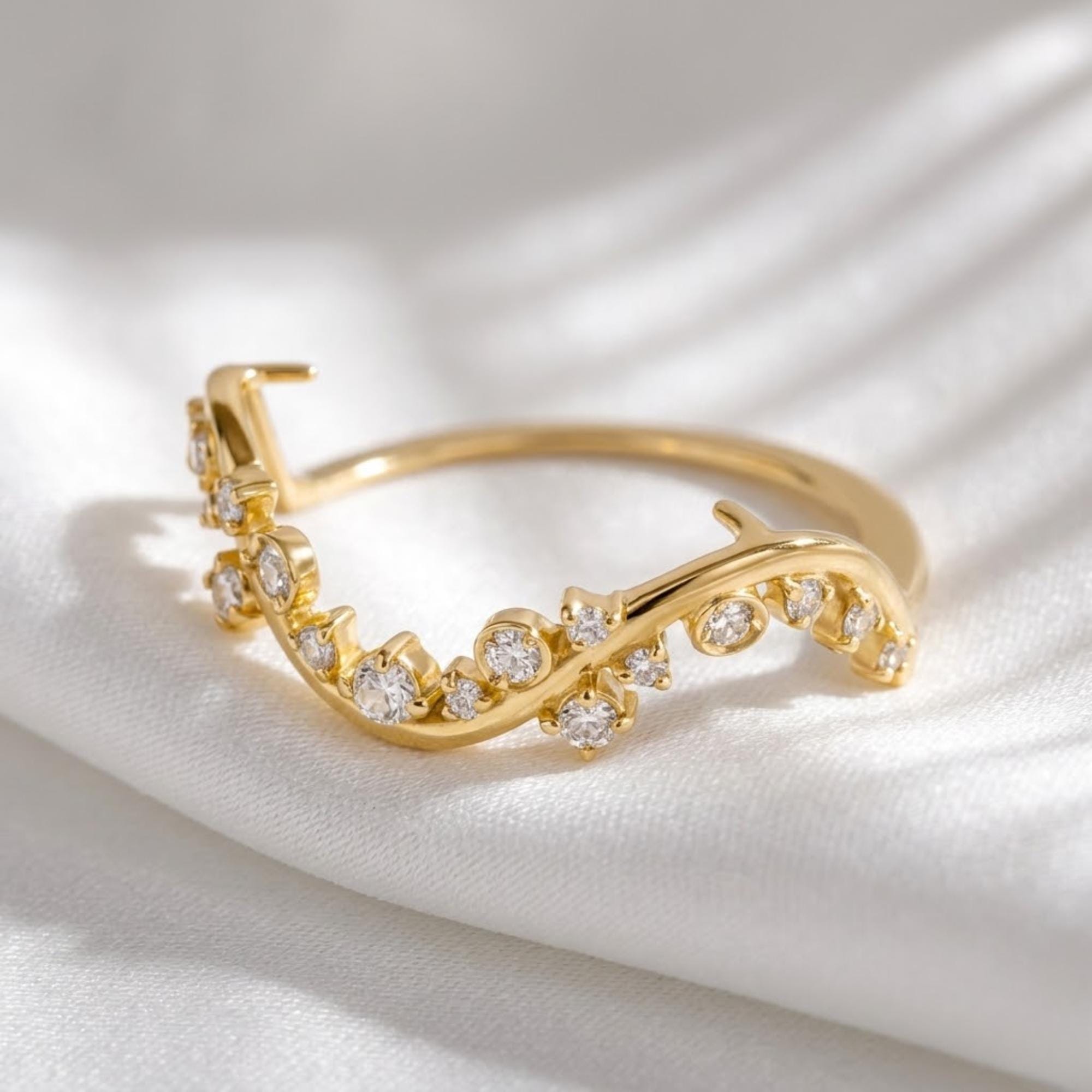 Wavy Moissanite Oura Ring Jacket Sterling Silver Gold Vermeil Smart Ring Enhancer Sparkle Band Cover