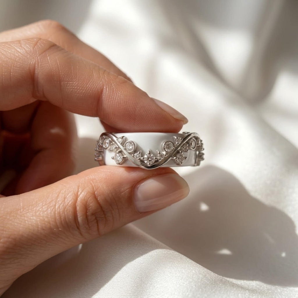 Oura Ring 5 Cover Moissanite Ring Enhancer Sterling Silver Gold Vermeil Wavy Bezel Smart Ring Jacket