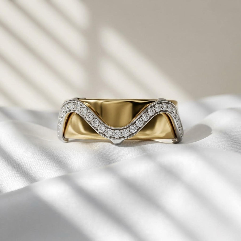 Wavy Moissanite Oura Ring 5 Cover Sterling Silver Gold Vermeil Smart Ring Enhancer Jacket Band