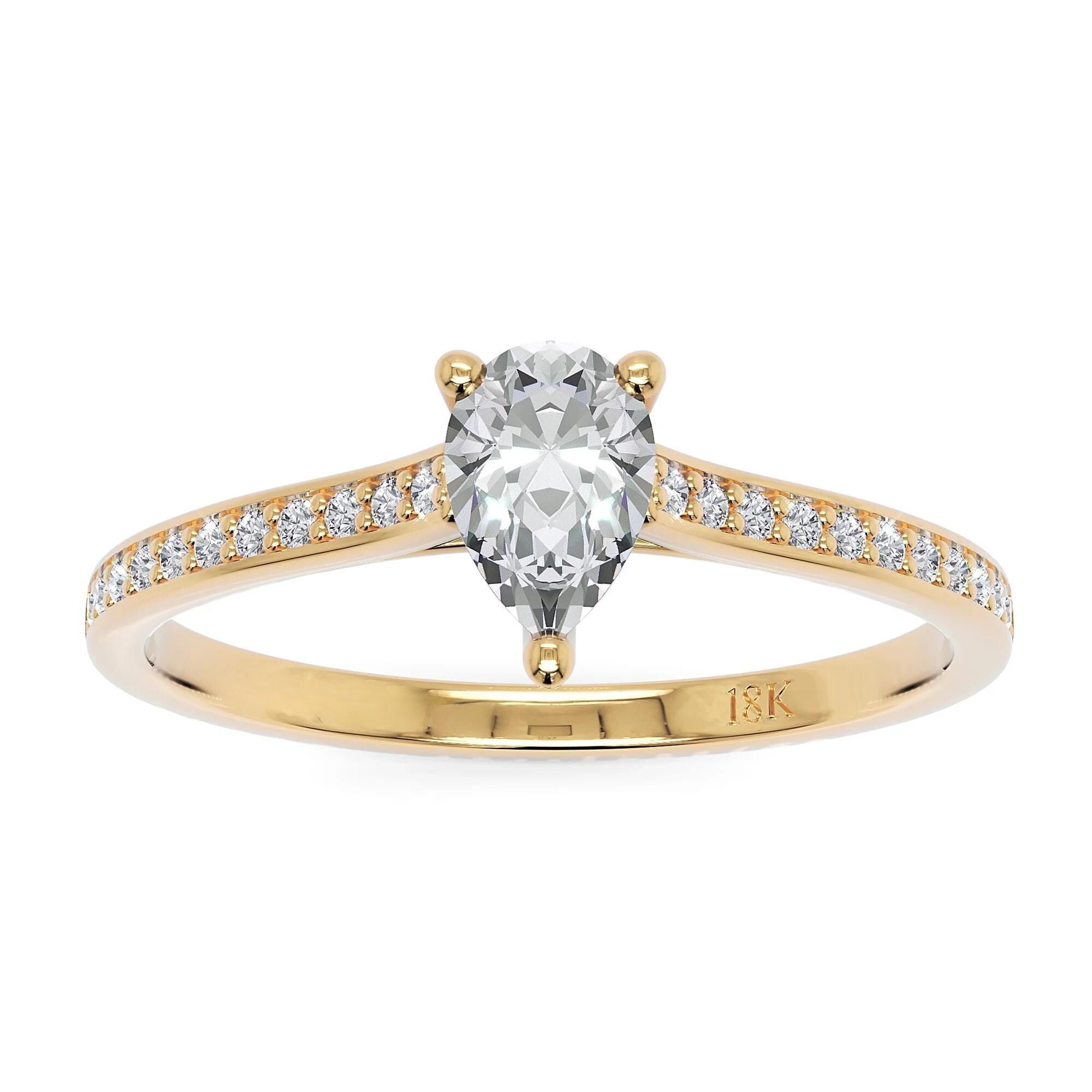 0.50 CT Pear Lab Grown Diamond Engagement Ring, 18K Gold Solitaire Ring, Dainty Promise Ring, Minimalist Bridal Ring