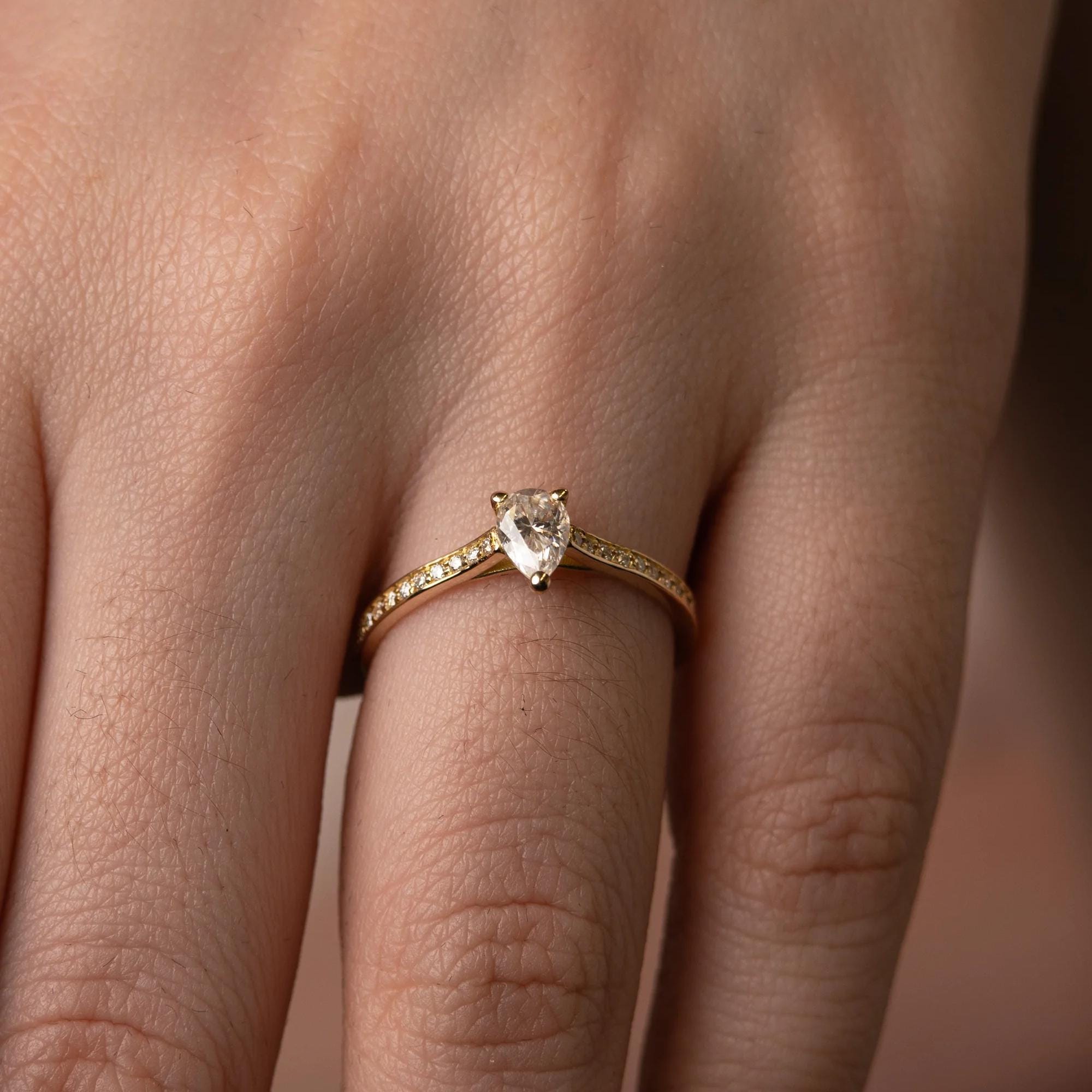 0.50 CT Pear Lab Grown Diamond Engagement Ring, 18K Gold Solitaire Ring, Dainty Promise Ring, Minimalist Bridal Ring