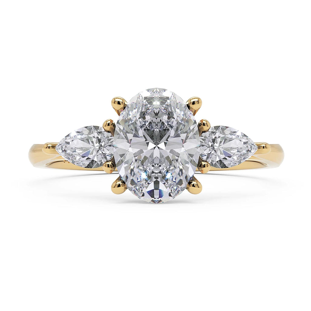 Oval Lab Grown Diamond Engagement Ring 14K Gold Three Stone Ring 1.5 CT Oval Diamond Ring Pear Side Stone Engagement Ring VVS DEF