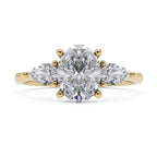 Oval Lab Grown Diamond Engagement Ring 14K Gold Three Stone Ring 1.5 CT Oval Diamond Ring Pear Side Stone Engagement Ring VVS DEF