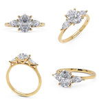 Oval Lab Grown Diamond Engagement Ring 14K Gold Three Stone Ring 1.5 CT Oval Diamond Ring Pear Side Stone Engagement Ring VVS DEF