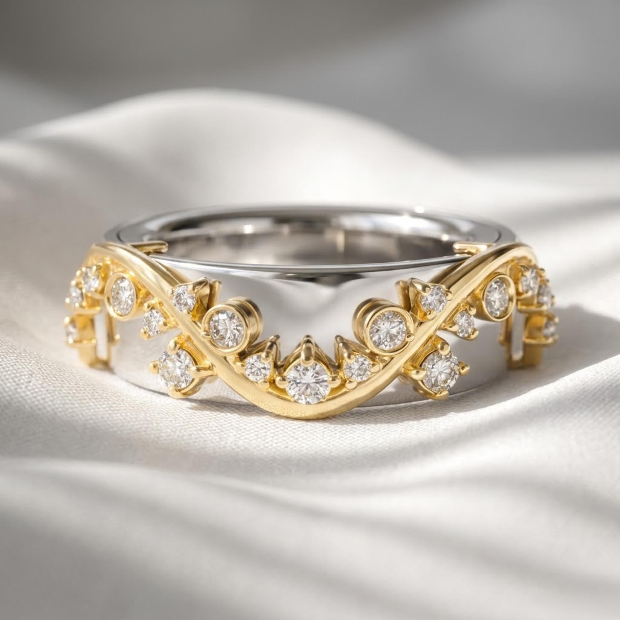 Oura Ring 5 Cover Moissanite Ring Enhancer Sterling Silver Gold Vermeil Wavy Bezel Smart Ring Jacket