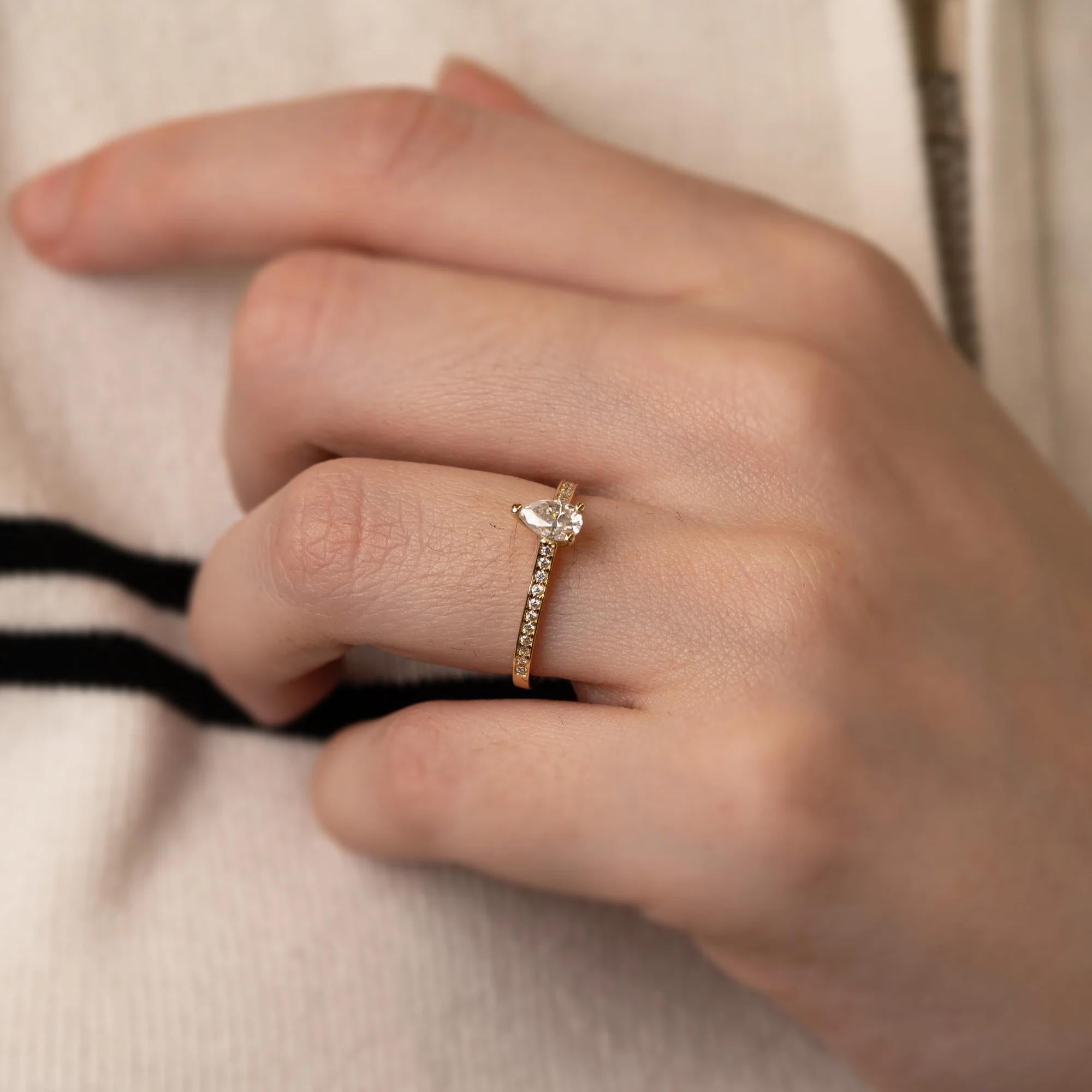 0.50 CT Pear Lab Grown Diamond Engagement Ring, 18K Gold Solitaire Ring, Dainty Promise Ring, Minimalist Bridal Ring