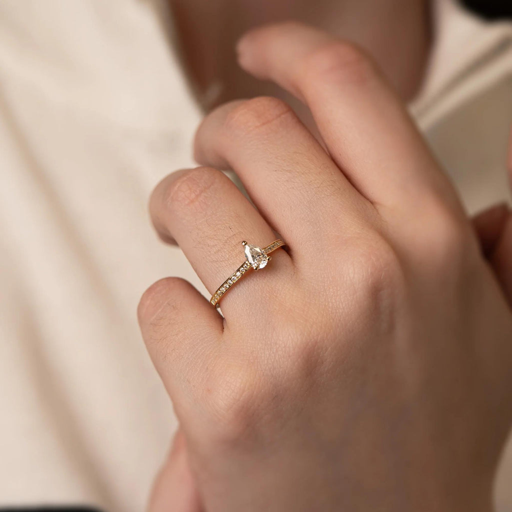 0.50 CT Pear Lab Grown Diamond Engagement Ring, 18K Gold Solitaire Ring, Dainty Promise Ring, Minimalist Bridal Ring