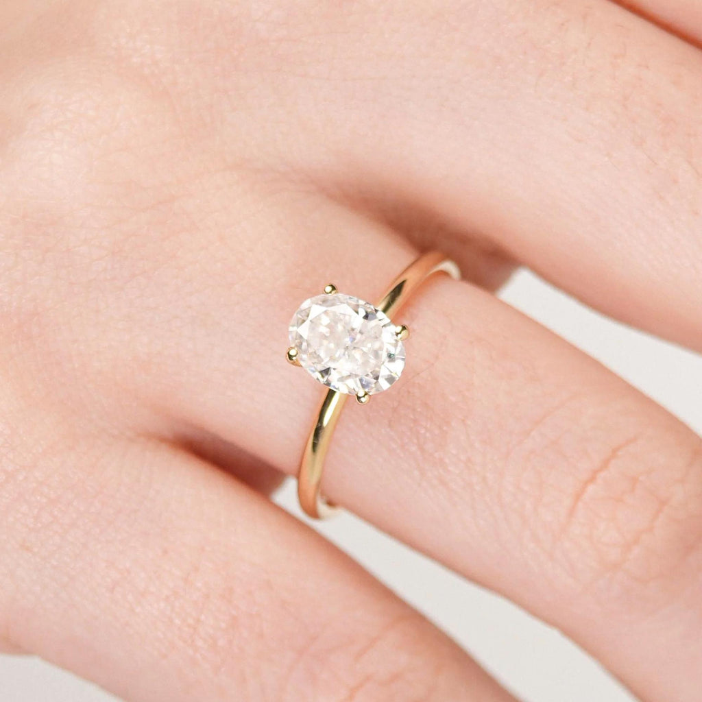 1.50 CT Oval Lab Grown Diamond Engagement Ring, IGI Certified Oval Solitaire Ring, 4 Prong Gold Engagement Ring