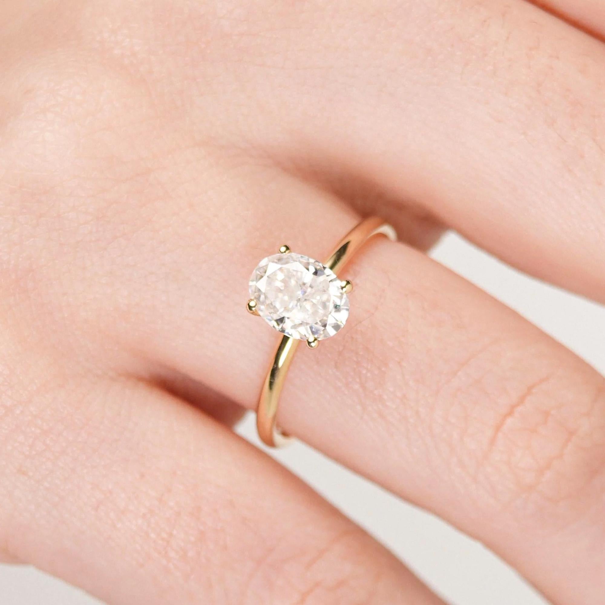 1.50 CT Oval Lab Grown Diamond Engagement Ring, IGI Certified Oval Solitaire Ring, 4 Prong Gold Engagement Ring