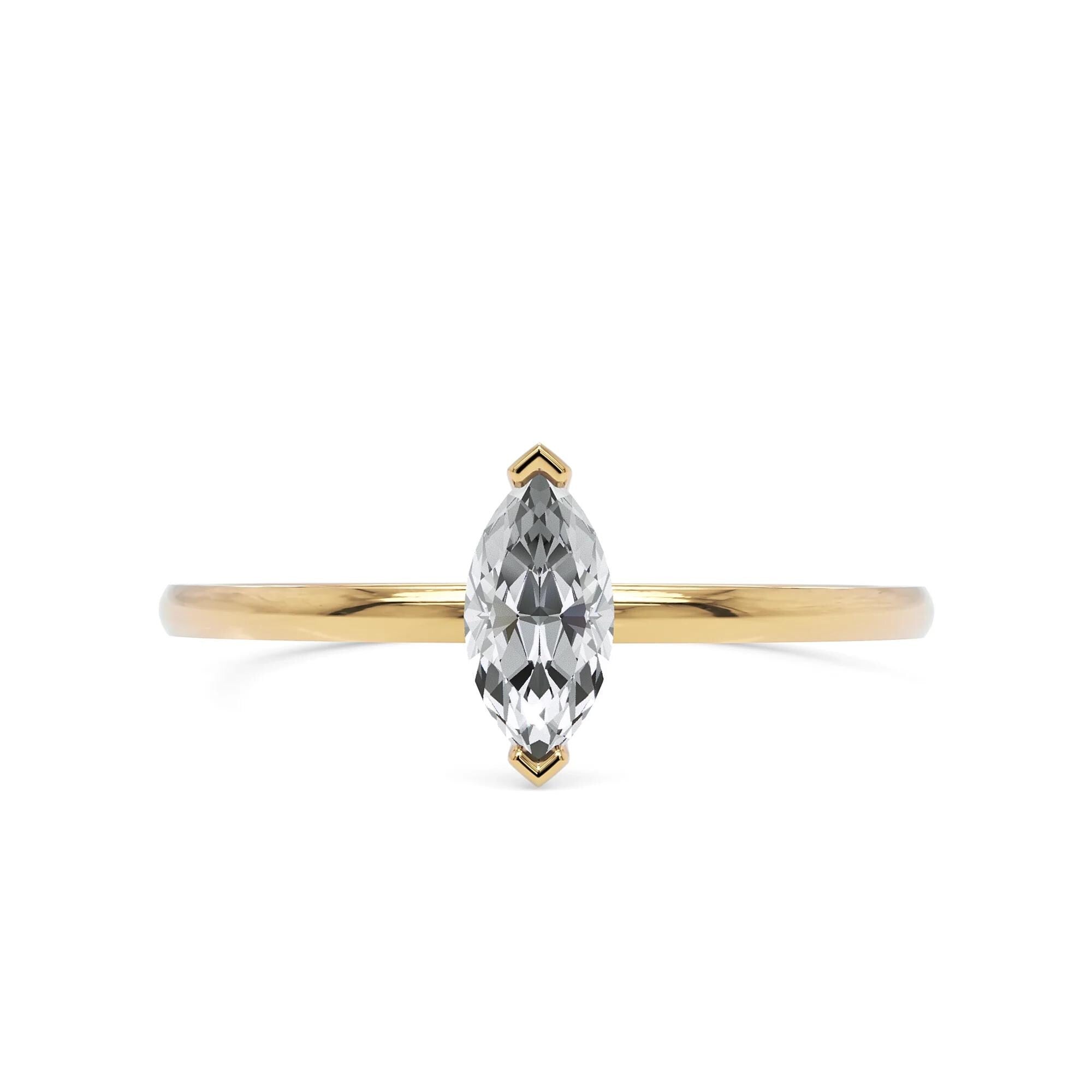0.30 CT Marquise Lab Grown Diamond Engagement Ring, Dainty Solitaire Ring, Minimalist Gold Promise Ring, Navette Diamond Ring