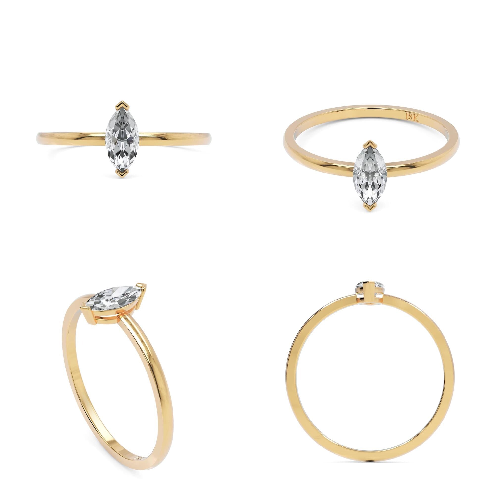 0.30 CT Marquise Lab Grown Diamond Engagement Ring, Dainty Solitaire Ring, Minimalist Gold Promise Ring, Navette Diamond Ring