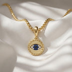 Diamond Evil Eye Pendant 14K Gold Blue Sapphire Charm Amulet