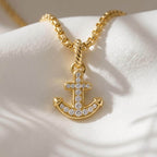 Diamond Anchor Pendant 14K Gold Nautical Charm Amulet
