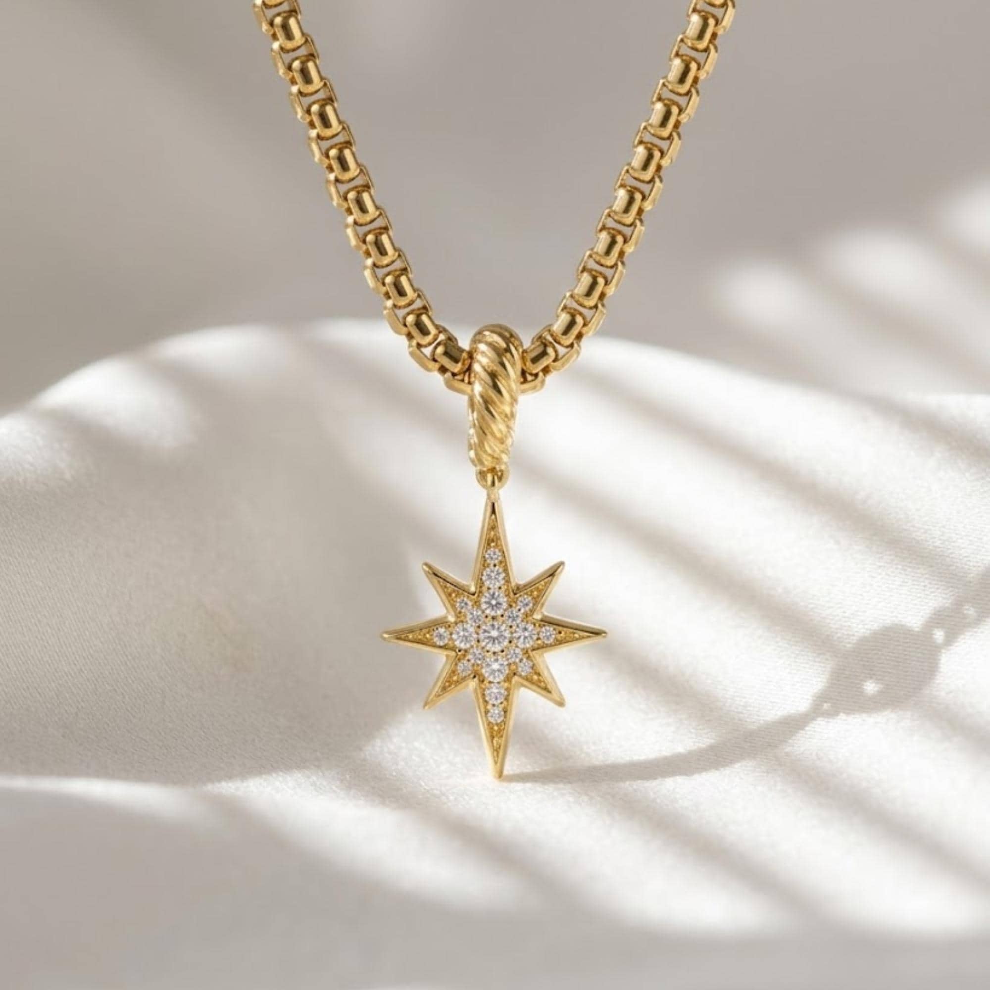 North Star Diamond Pendant 10K 14K Gold Compass Star Necklace Lab Grown Diamond Celestial Charm Minimalist Gift for Her