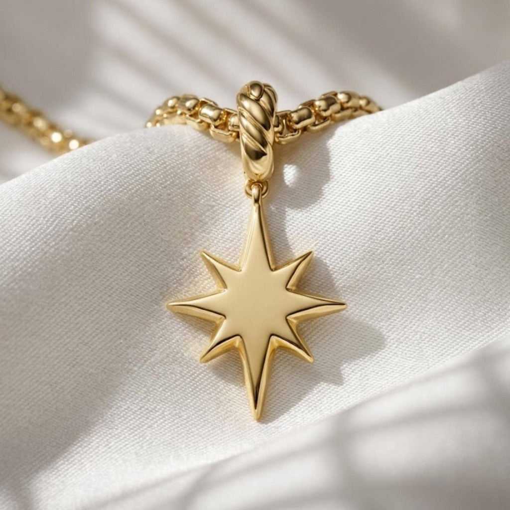 North Star Diamond Pendant 10K 14K Gold Compass Star Necklace Lab Grown Diamond Celestial Charm Minimalist Gift for Her
