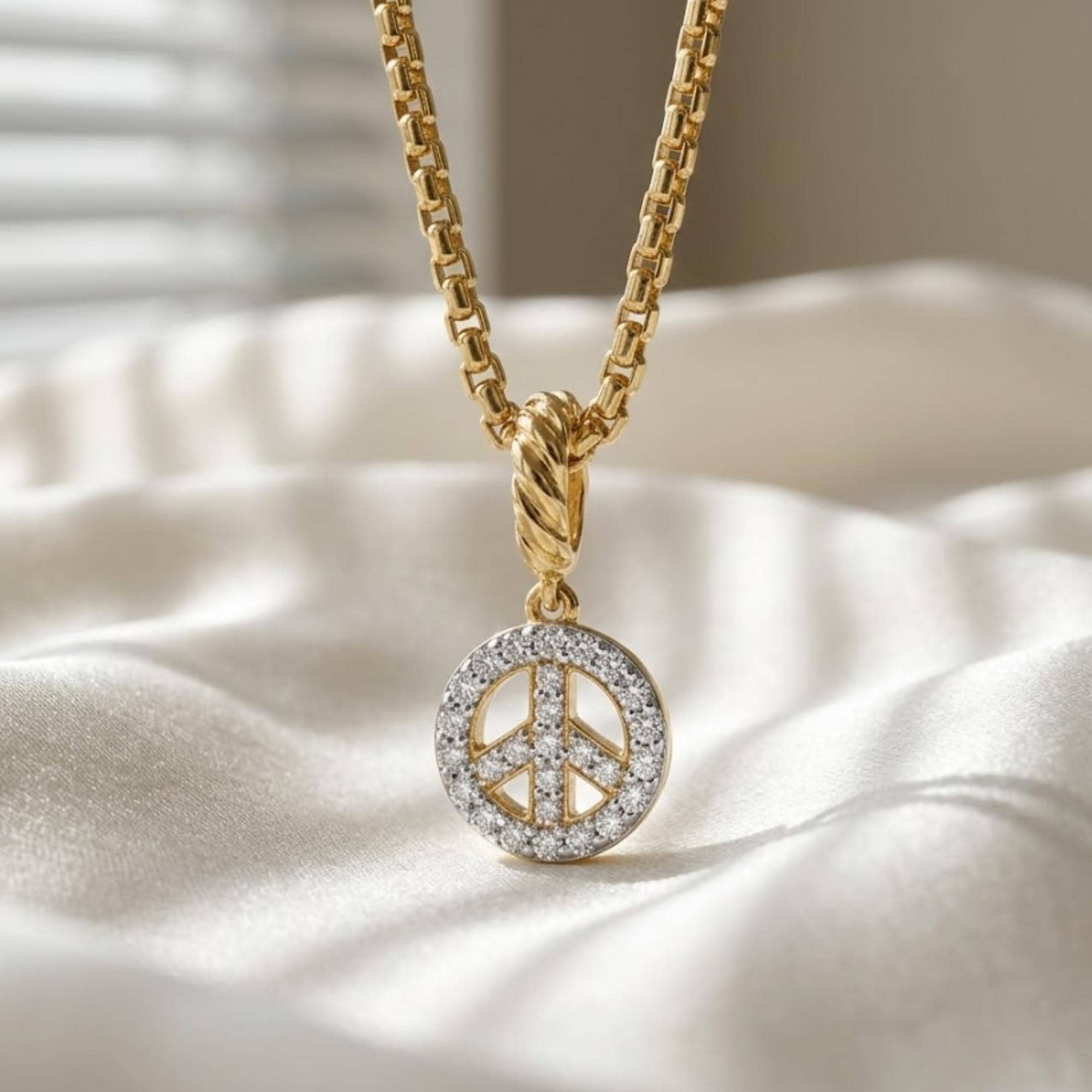 Diamond Peace Sign Pendant 10K 14K Gold Peace Necklace Lab Grown Diamond Charm Minimalist Gold Pendant Gift for Her