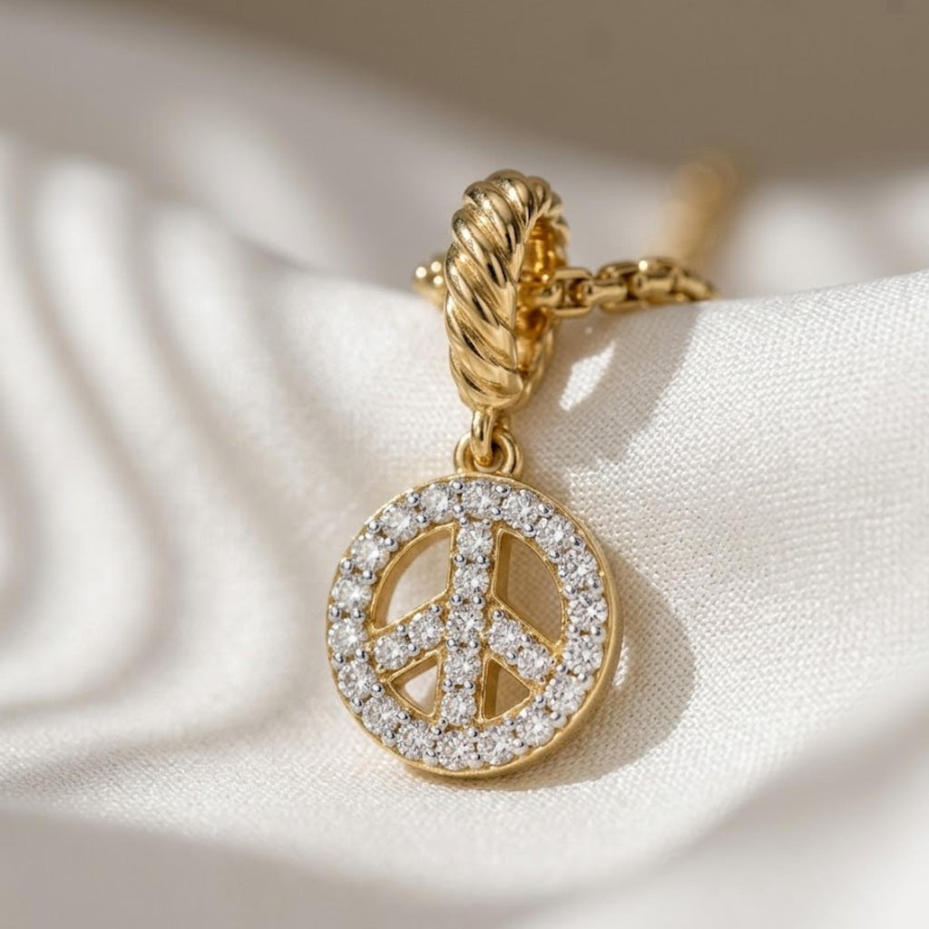Diamond Peace Sign Pendant 10K 14K Gold Peace Necklace Lab Grown Diamond Charm Minimalist Gold Pendant Gift for Her