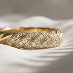 Sculpted Cable Diamond Band Ring 10K 14K Gold Lab Grown Diamond Rope Ring Twisted Gold Wedding Band Stackable Ring Gift for Her