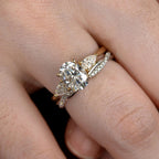 Oval Lab Grown Diamond Engagement Ring 14K Gold Three Stone Ring 1.5 CT Oval Diamond Ring Pear Side Stone Engagement Ring VVS DEF