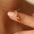 14K Gold Citrine Birthstone & Diamond Charm Pendant