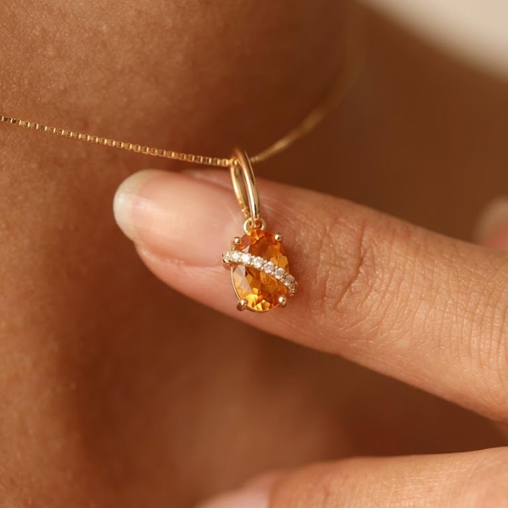 Citrine Diamond Pendant 10K 14K Gold November Birthstone Necklace Charm Pear Citrine Lab Diamond Fine Jewelry Gift