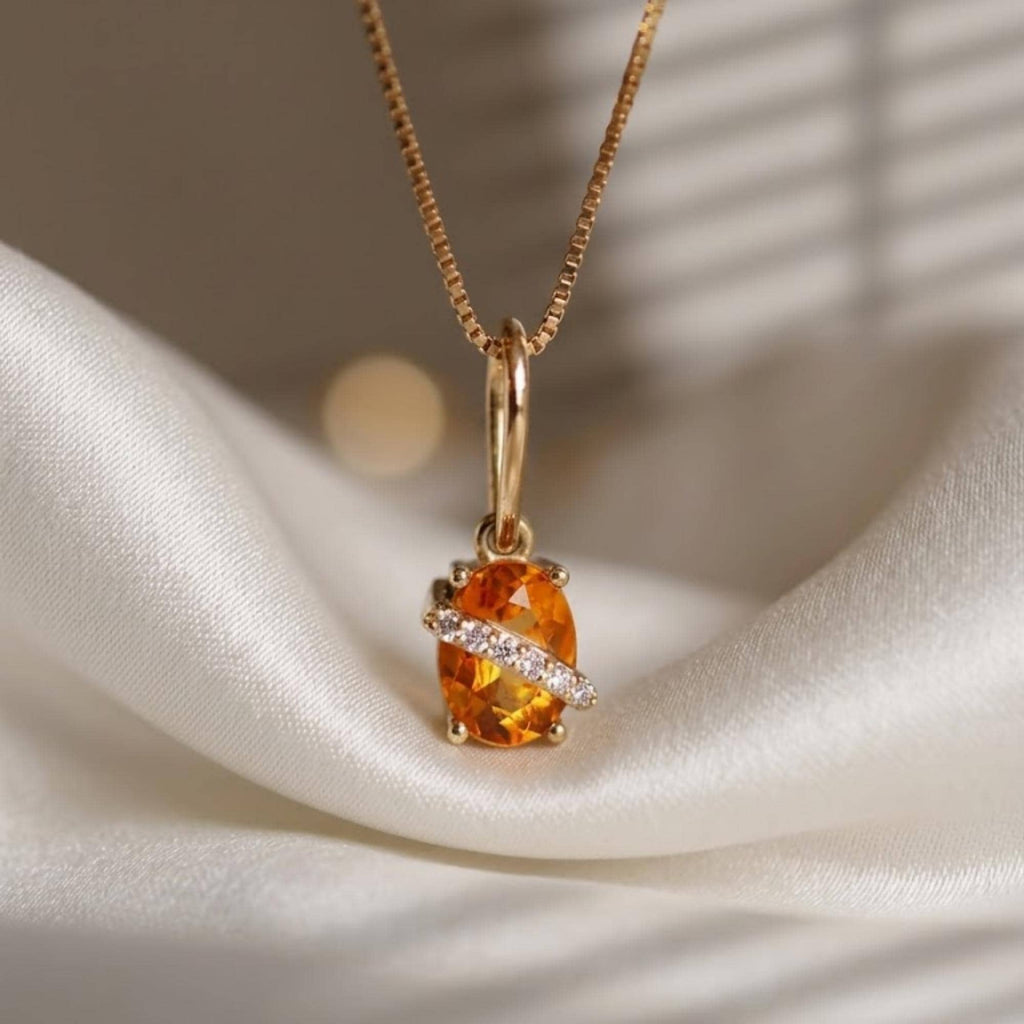 Citrine Diamond Pendant 10K 14K Gold November Birthstone Necklace Charm Pear Citrine Lab Diamond Fine Jewelry Gift