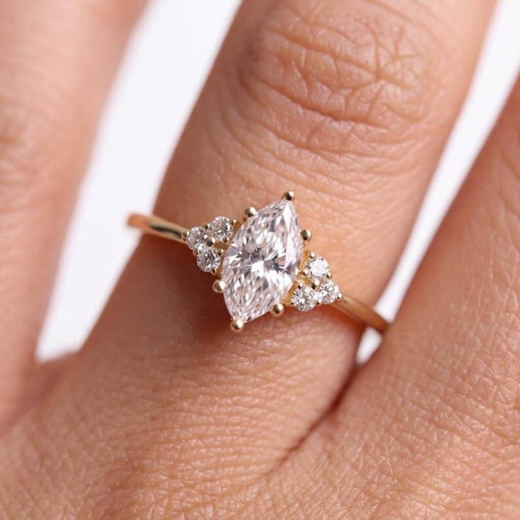 0.57 CTW Marquise Lab Grown Diamond Engagement Ring 14K Gold Promise Ring Minimalist Diamond Ring Marquise Bridal Ring Gift for Her