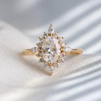 Oval Lab Grown Diamond Halo Engagement Ring 1.30 CTW 10K 14K Gold Marquise Diamond Bridal Ring Floral Promise Ring