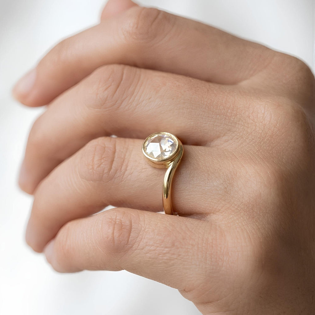 Antique Rose Cut Lab Diamond Ring 14K Solid Gold IGI Certified Bezel Set Solitaire Engagement Ring Minimalist Bridal Ring