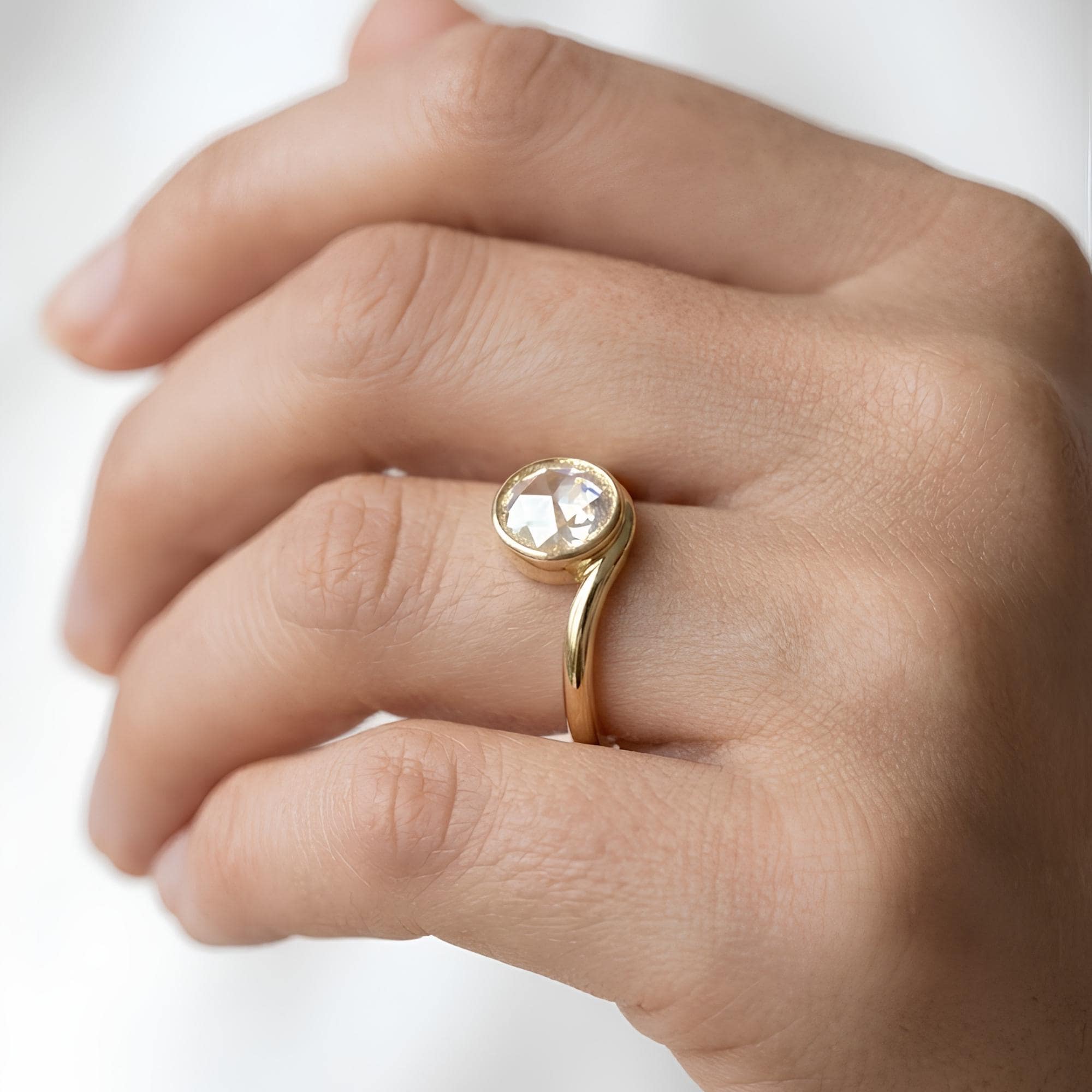 0.94 CT Rose Cut Lab Grown Diamond Ring IGI Certified 14K Solid Gold Bezel Set Antique Engagement Ring Round Diamond Solitaire