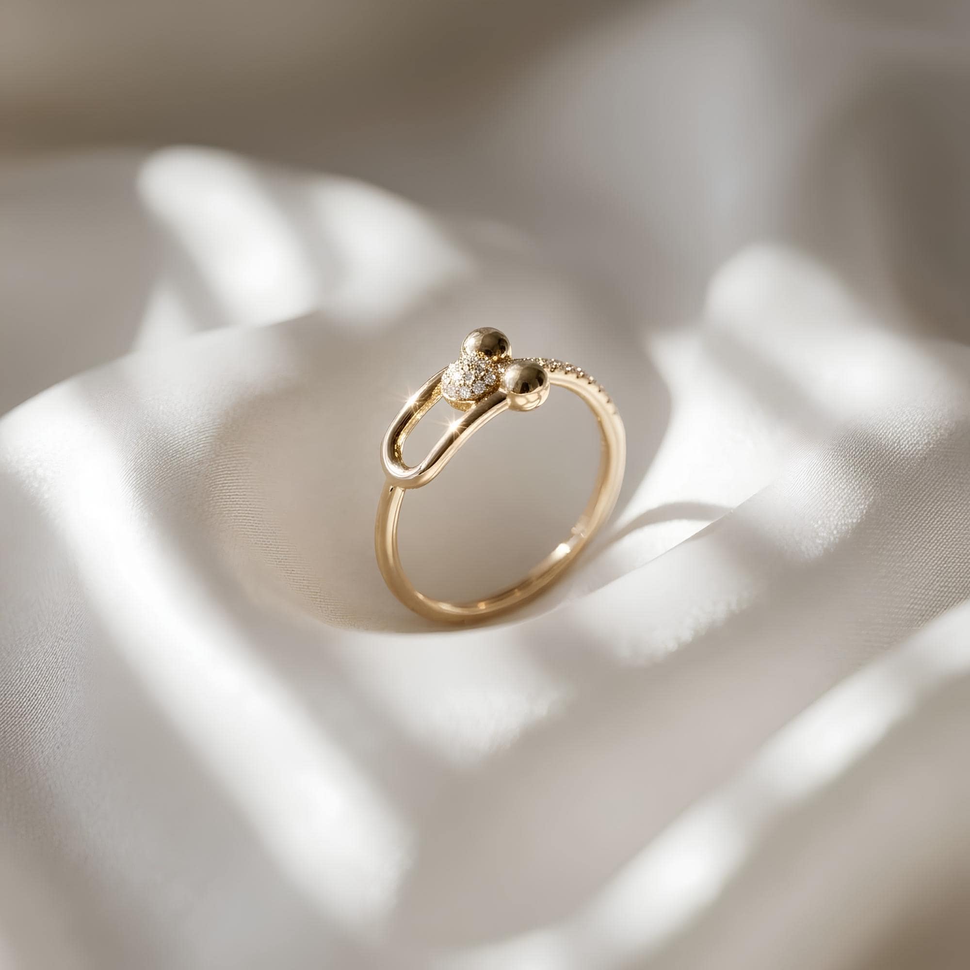 Hardware Link Lab Grown Diamond Ring 14K Solid Gold Pavé Diamond Link Ring Minimalist Stackable Ring 0.11 CTW Promise Ring