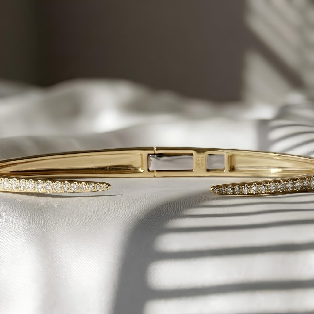 Lab Grown Diamond Open Cuff Bracelet Sterling Silver Gold Vermeil Diamond Bangle Minimalist Open Bracelet Rose Gold Vermeil Gift for Her